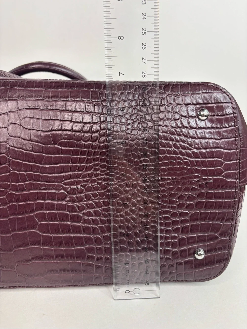 Ralph‎ Lauren Bullion Large Marcy Satchel Croc-Embossed Mahogany Leather Bag